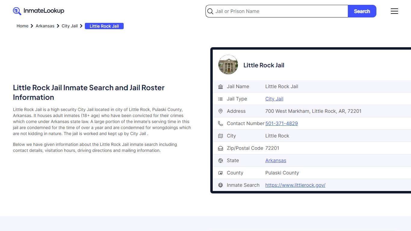Little Rock Jail Inmate Search and Jail Roster Information - Inmate Lookup